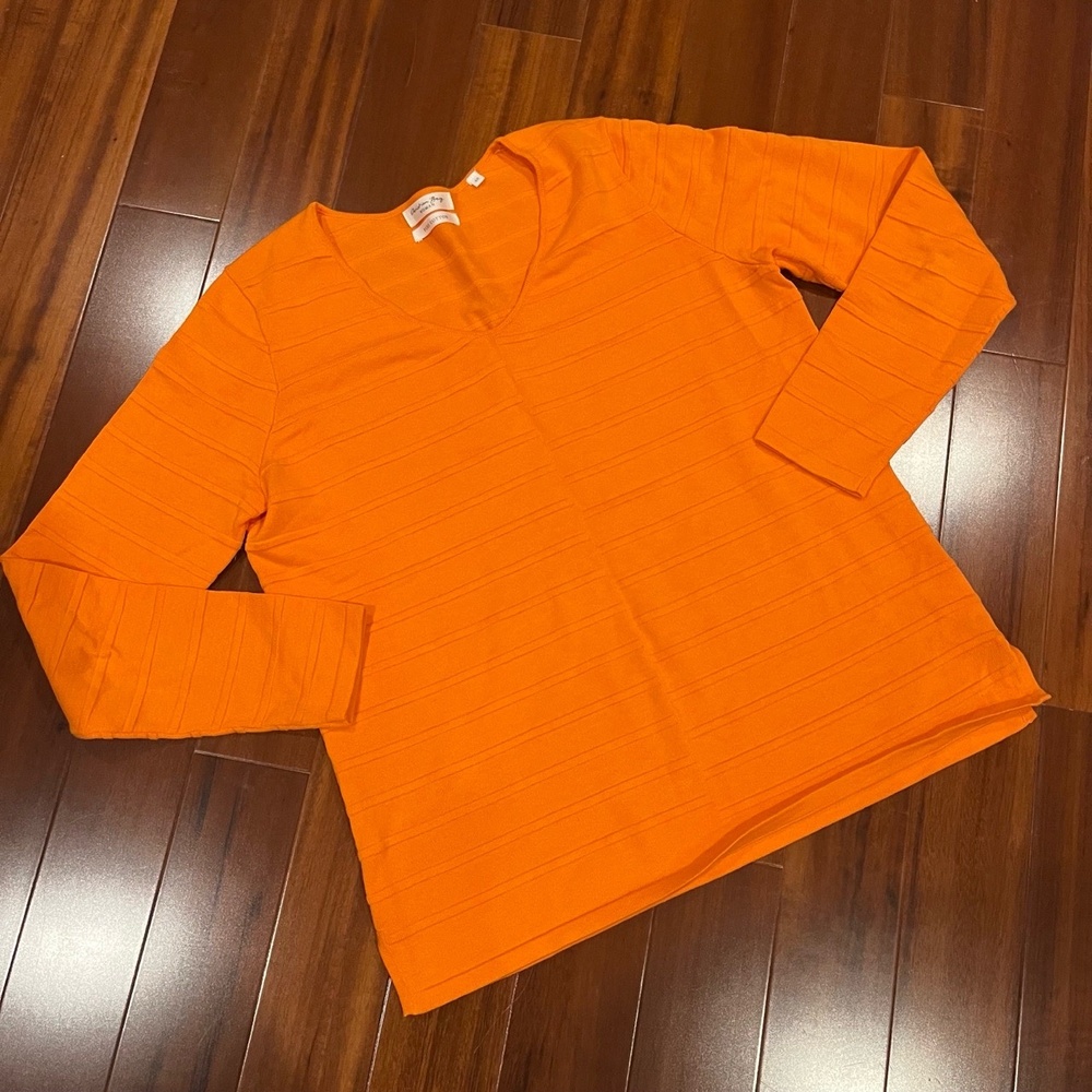 Christian Berg Woman Orange Knit Top Textured‎ Sweater Long Sleeve EU 40 / US 10